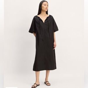 NWT Everlane Black Supima Puff Sleeve Oversized Cotton Midi Dress Size XS